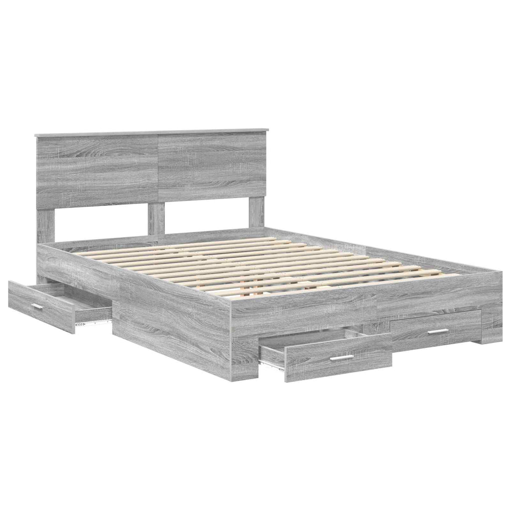 vidaXL Ramka łóżka Szary Sonoma 135 x 190 cm Materiał drewnopochodny