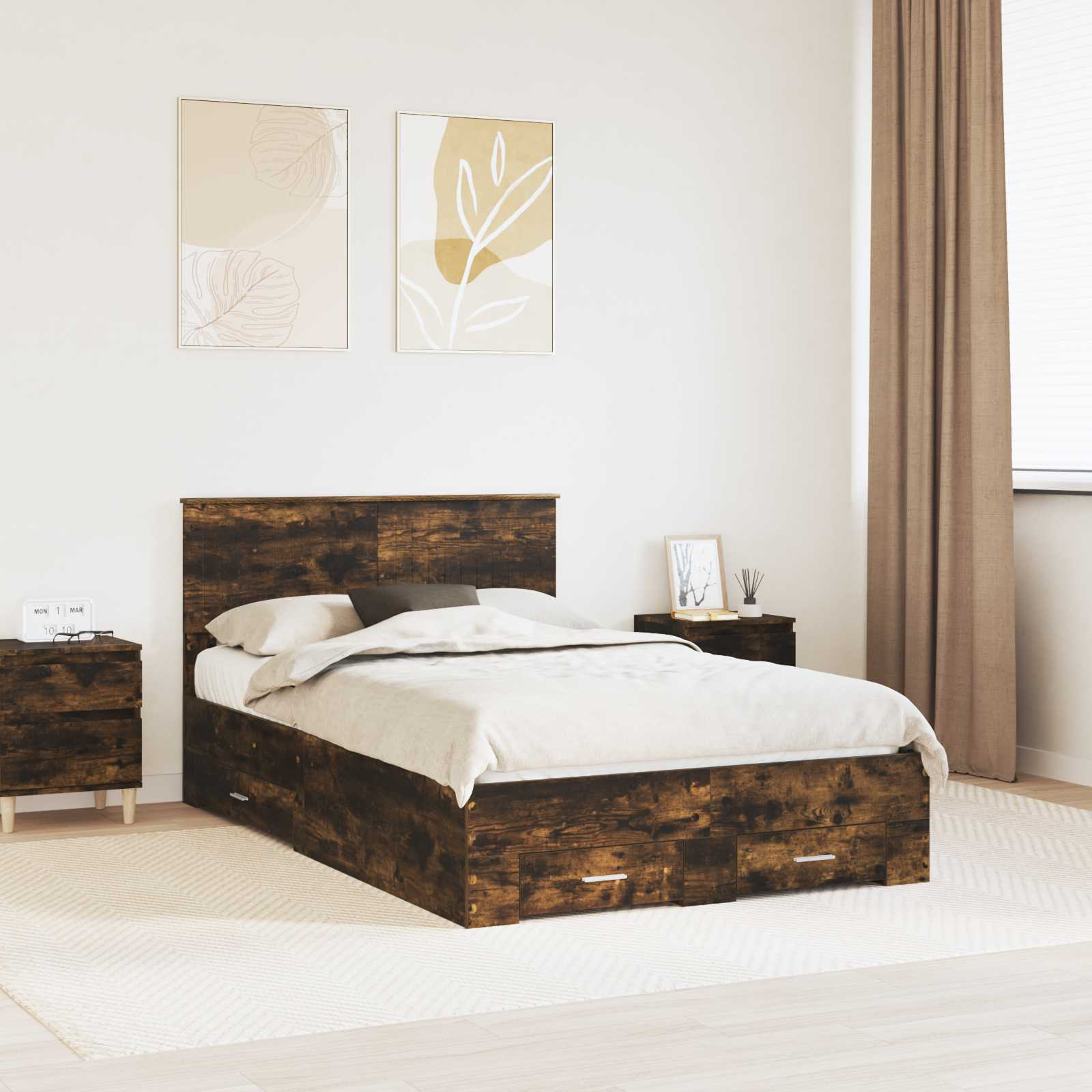 vidaXL Ramka łóżka Dąb wędzony 120 x 200 cm Materiał drewnopochodny