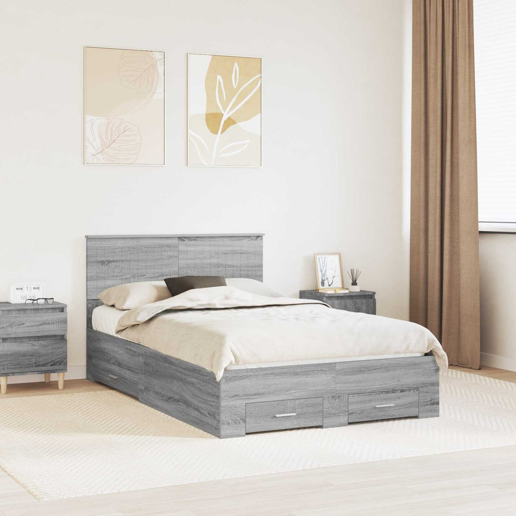 vidaXL Ramka łóżka Szary Sonoma 120 x 200 cm Materiał drewnopochodny