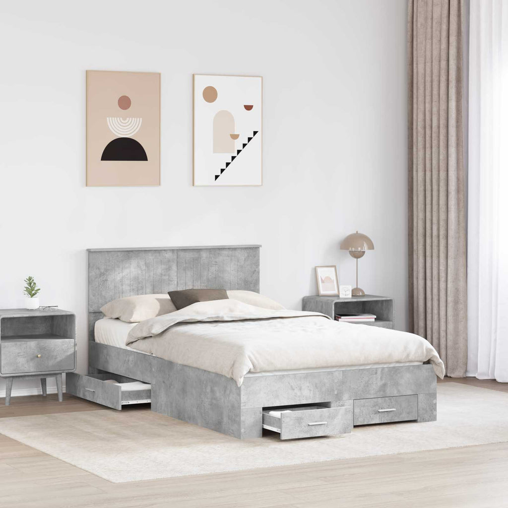 vidaXL Ramka łóżka Betonowy szary 120 x 190 cm Materiał drewnopochodny