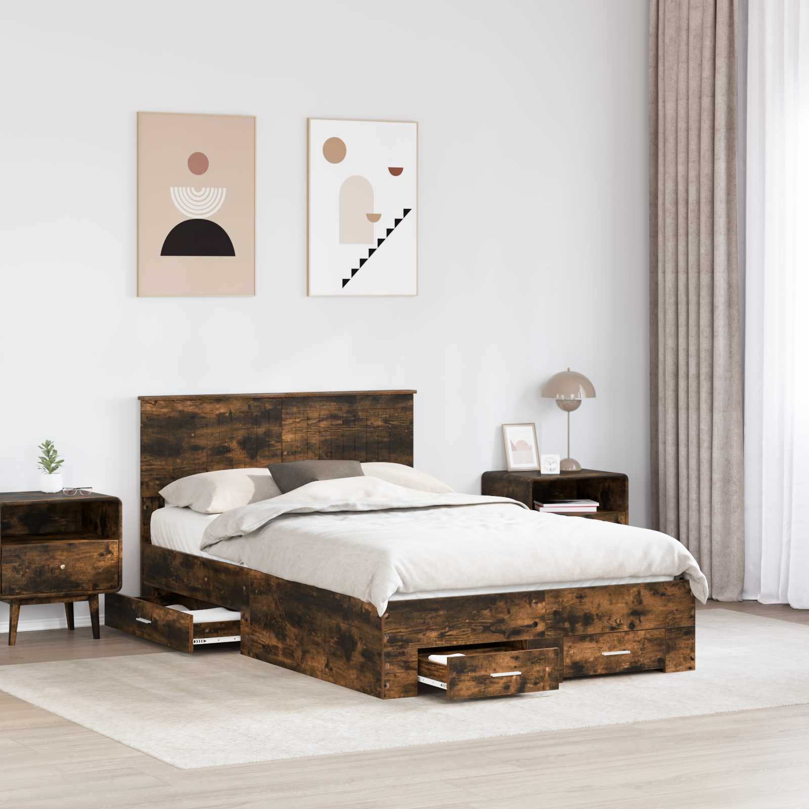 vidaXL Ramka łóżka Dąb wędzony 120 x 190 cm Materiał drewnopochodny