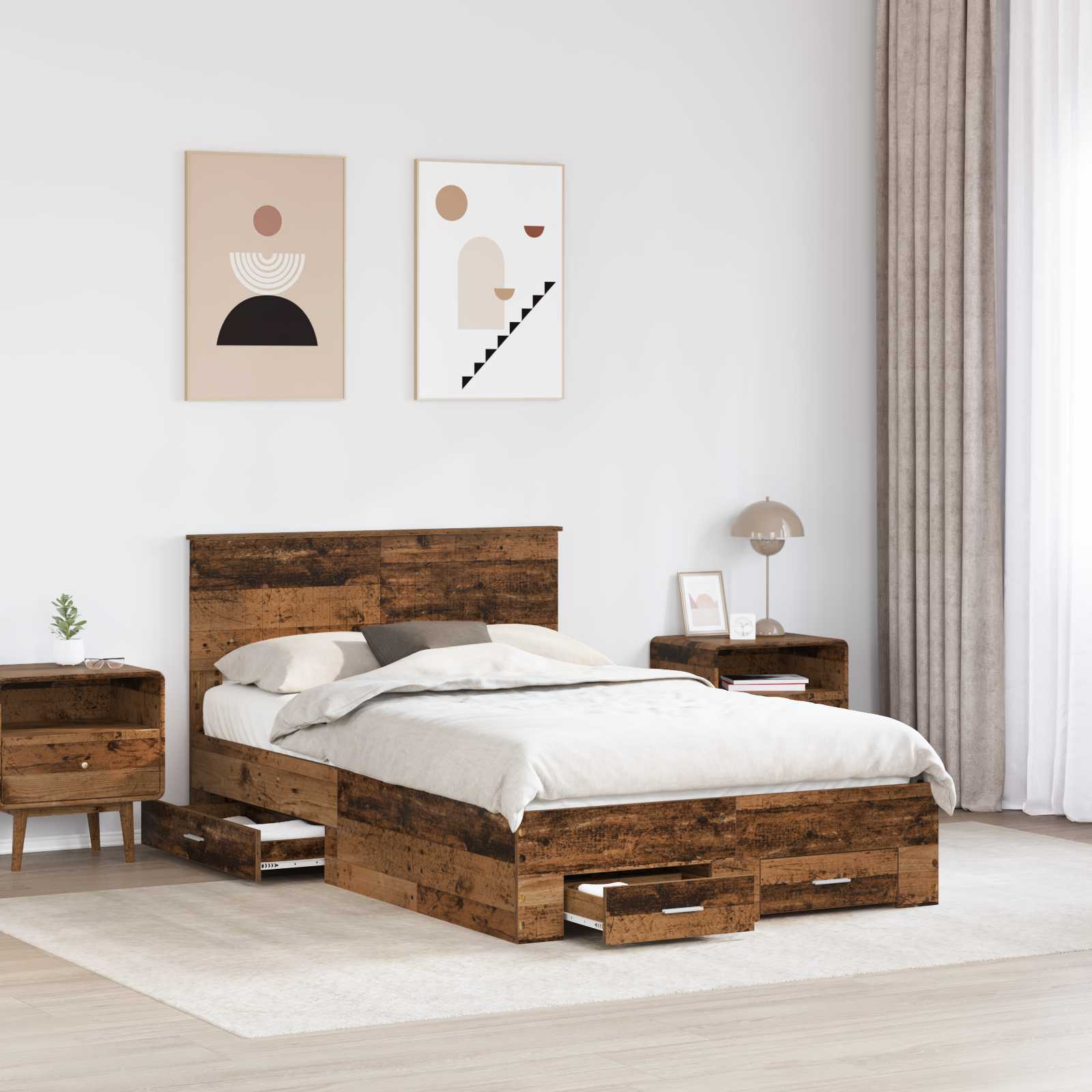 vidaXL Ramka łóżka Stare drewno 120 x 190 cm Materiał drewnopochodny