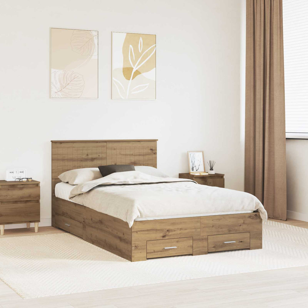 vidaXL Ramka łóżka Z zagłówkiem Dąb rzemieślniczy 120 x 190 cm