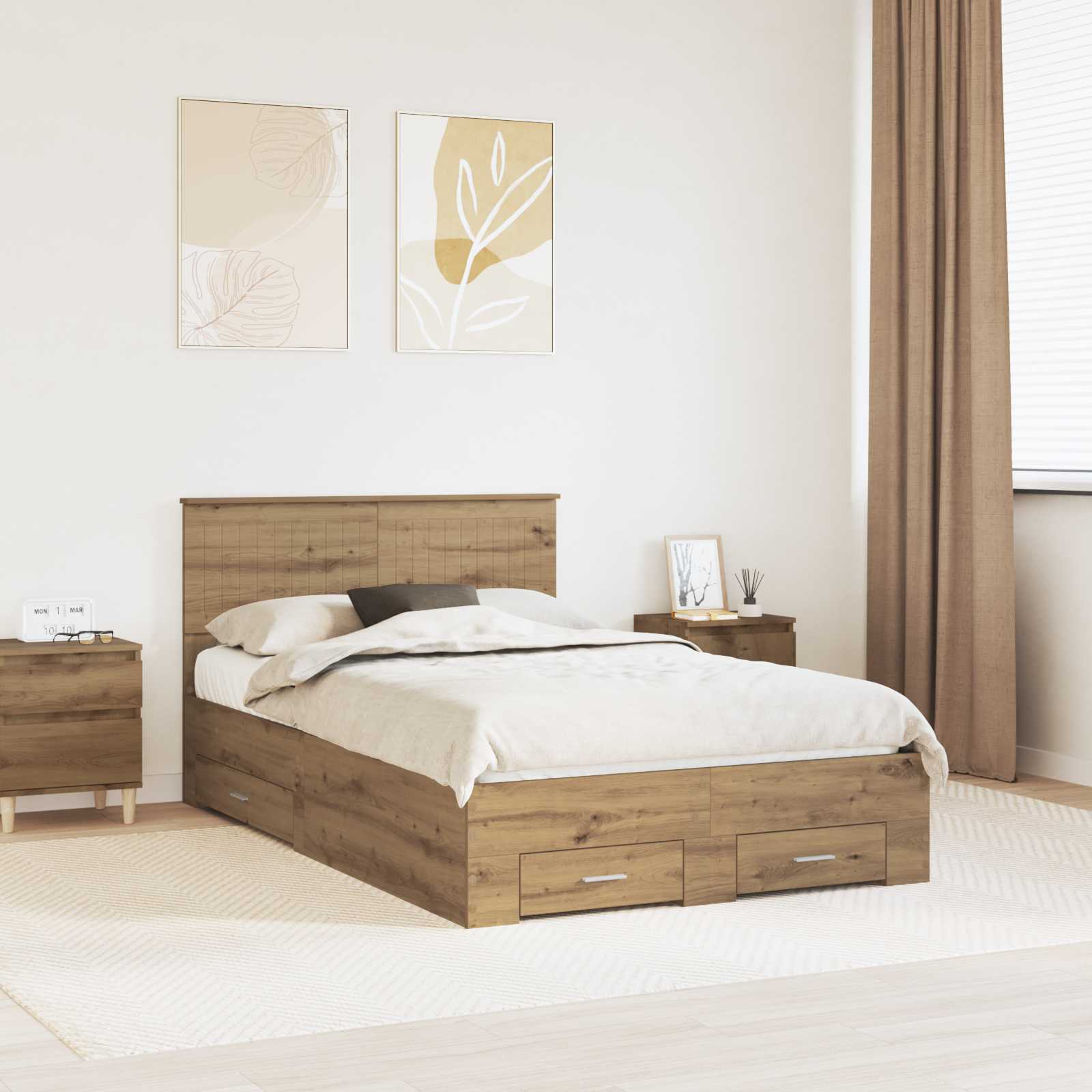 vidaXL Ramka łóżka Z zagłówkiem Dąb rzemieślniczy 120 x 190 cm
