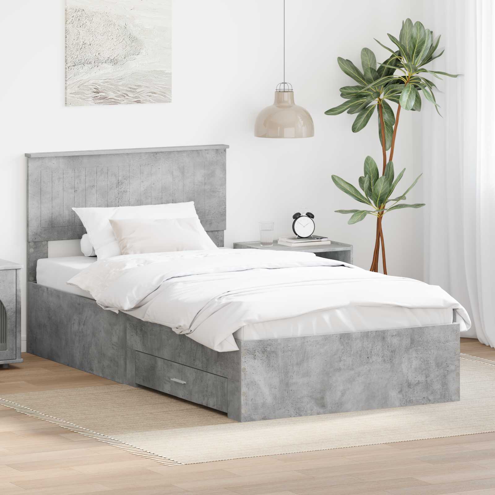 vidaXL Ramka łóżka Betonowy szary 100 x 200 cm Materiał drewnopochodny