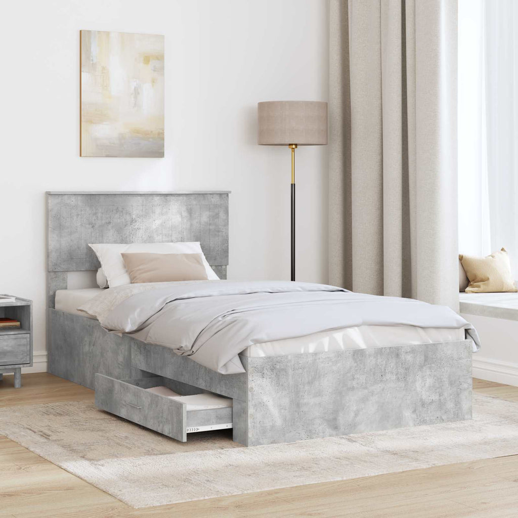 vidaXL Ramka łóżka Betonowy szary 100 x 200 cm Materiał drewnopochodny