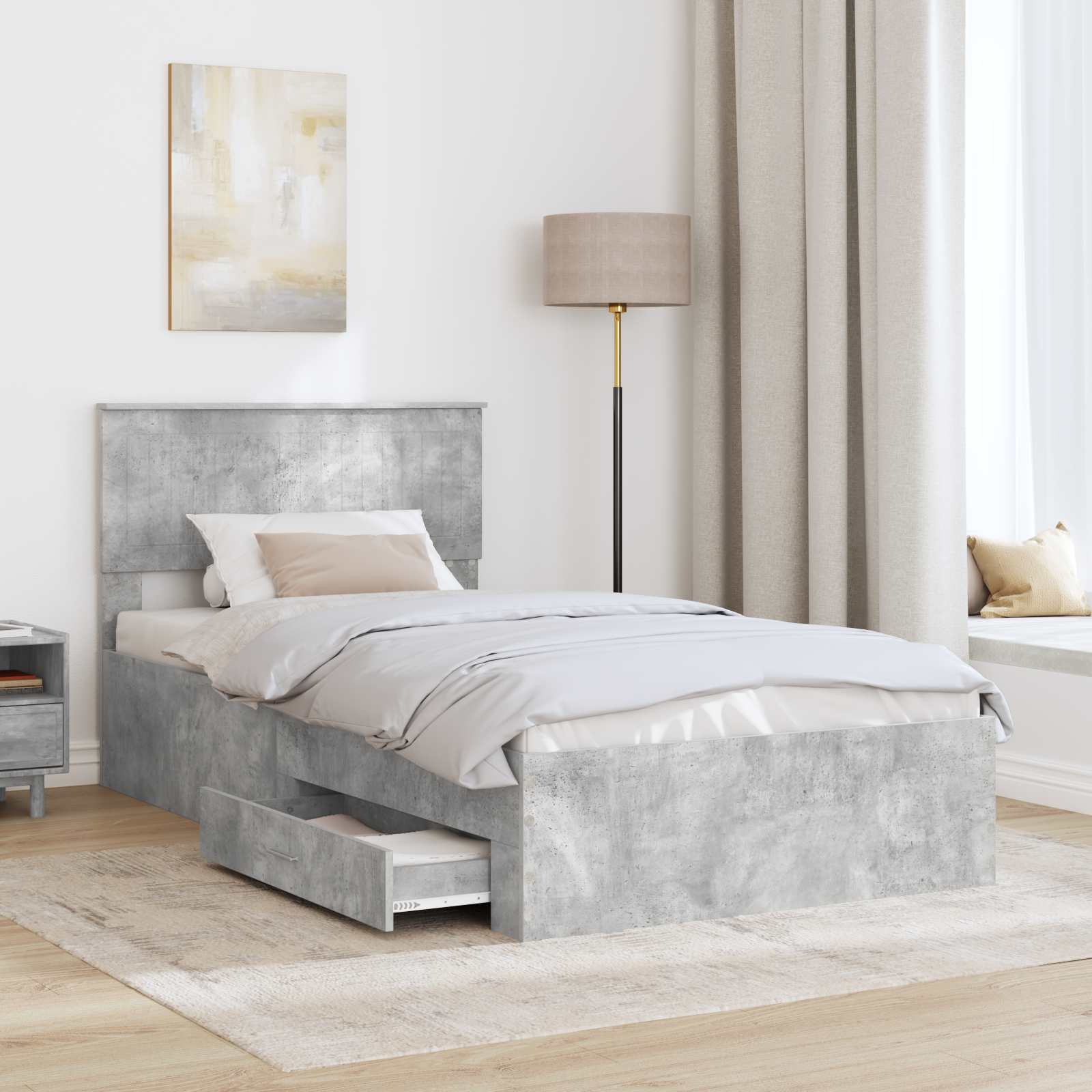 vidaXL Ramka łóżka Betonowy szary 100 x 200 cm Materiał drewnopochodny