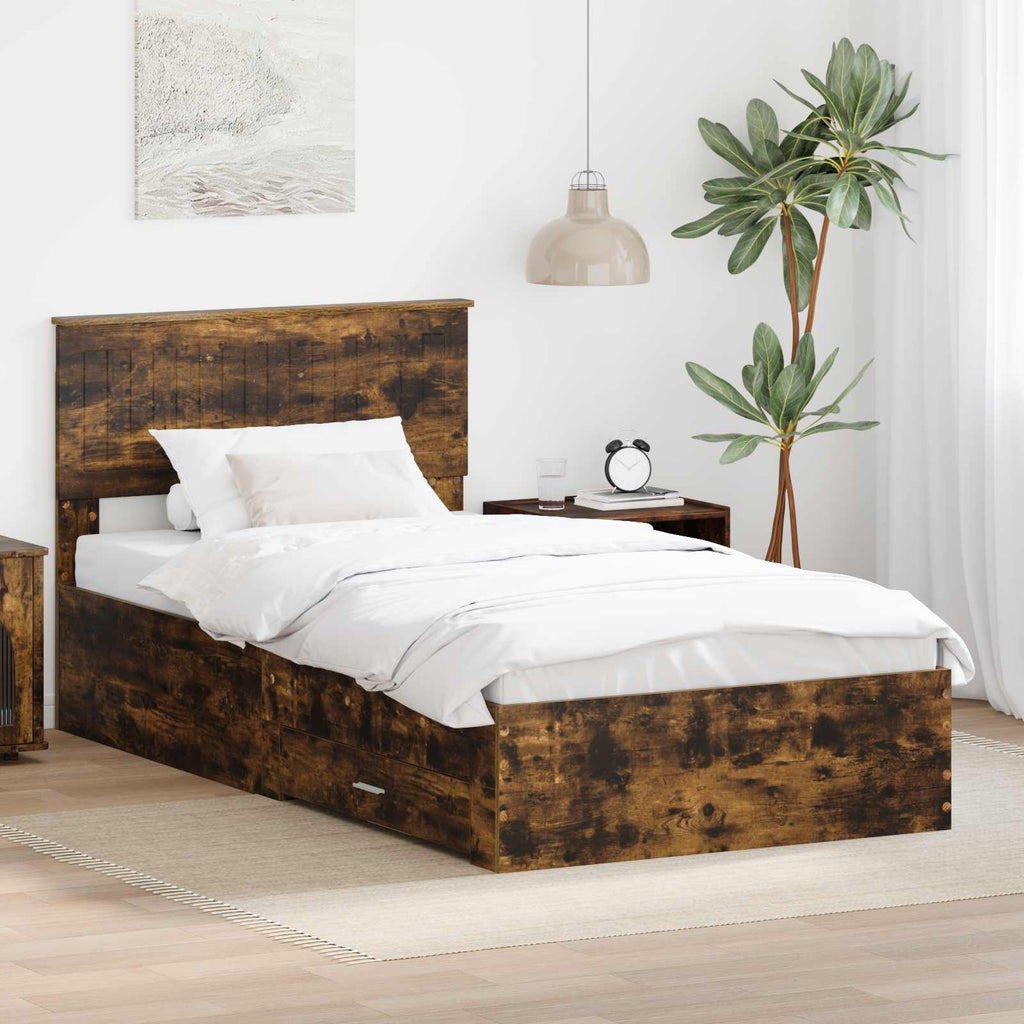 vidaXL Ramka łóżka Dąb wędzony 100 x 200 cm Materiał drewnopochodny