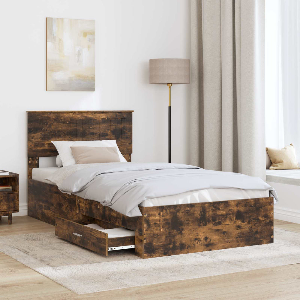 vidaXL Ramka łóżka Dąb wędzony 100 x 200 cm Materiał drewnopochodny