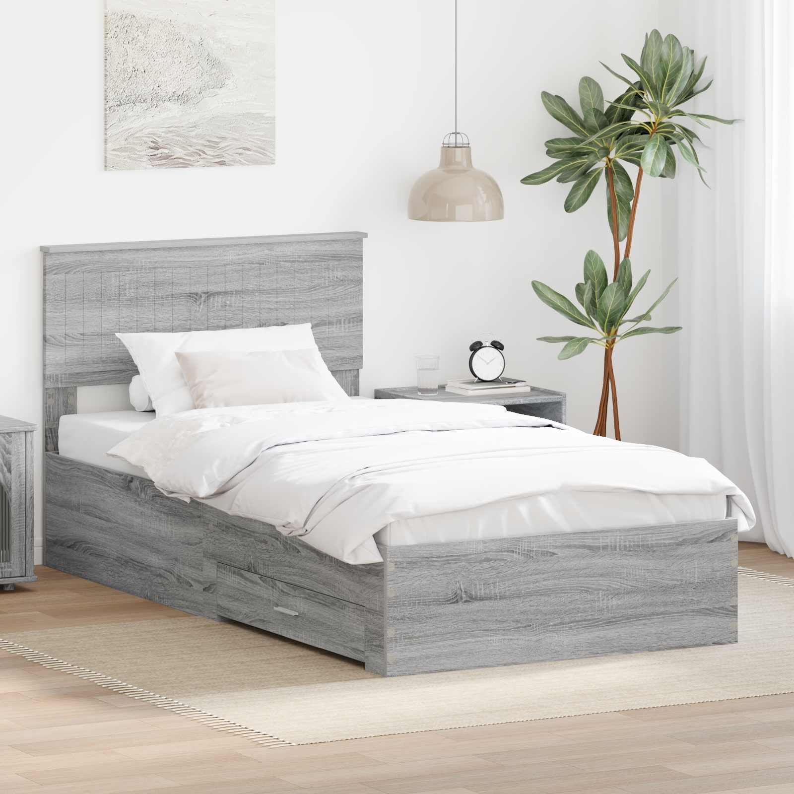 vidaXL Ramka łóżka Szary Sonoma 100 x 200 cm Materiał drewnopochodny