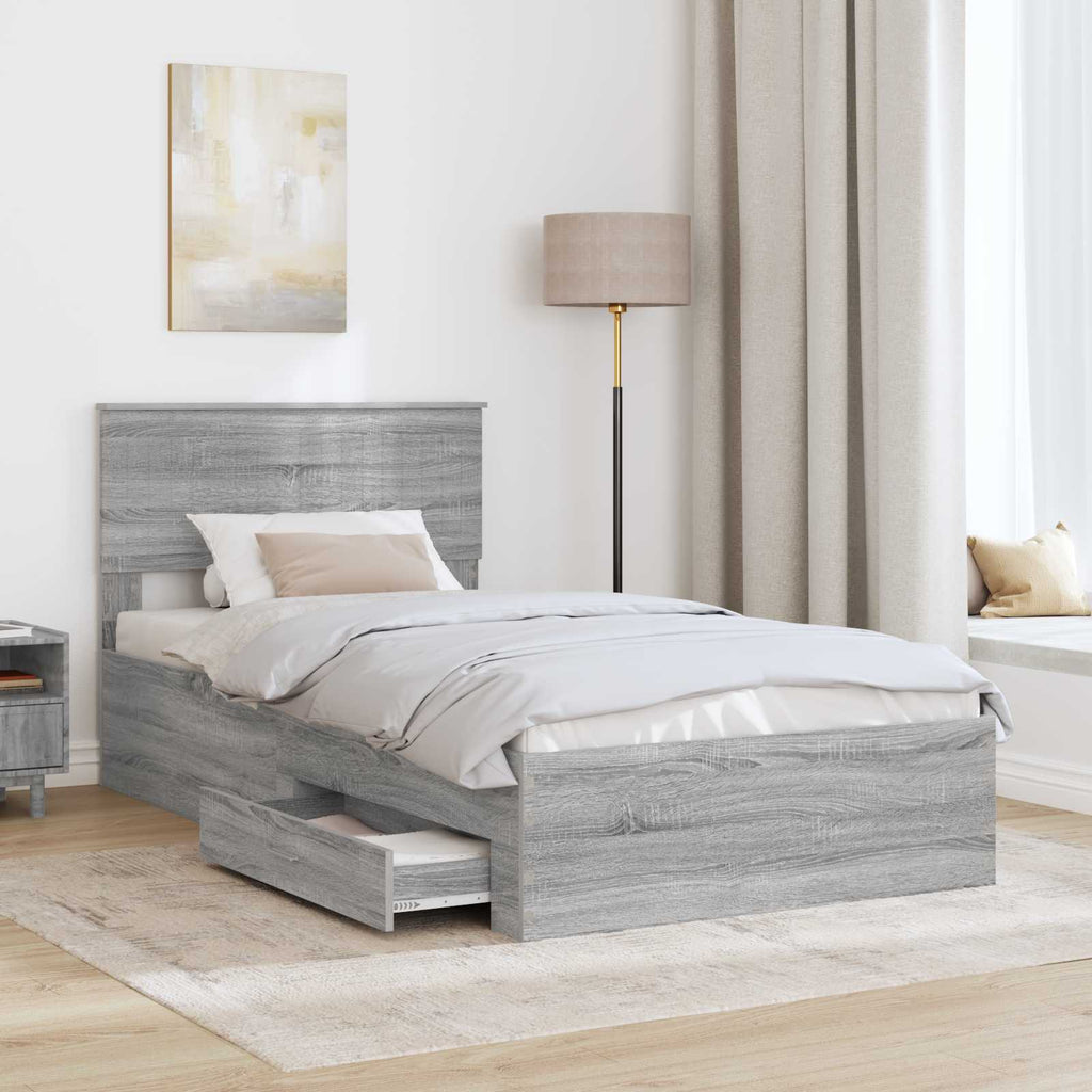 vidaXL Ramka łóżka Szary Sonoma 100 x 200 cm Materiał drewnopochodny