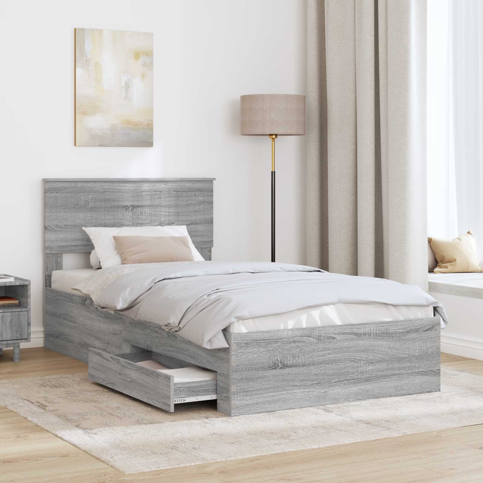 vidaXL Ramka łóżka Szary Sonoma 100 x 200 cm Materiał drewnopochodny