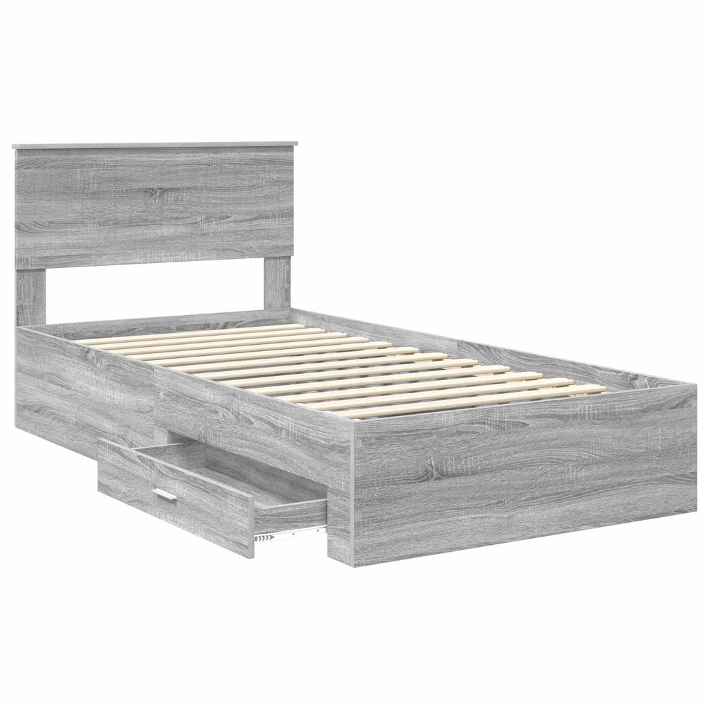 vidaXL Ramka łóżka Szary Sonoma 100 x 200 cm Materiał drewnopochodny