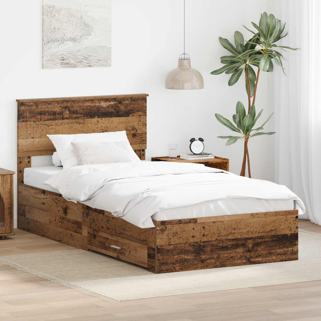 vidaXL Ramka łóżka Stare drewno 100 x 200 cm Materiał drewnopochodny