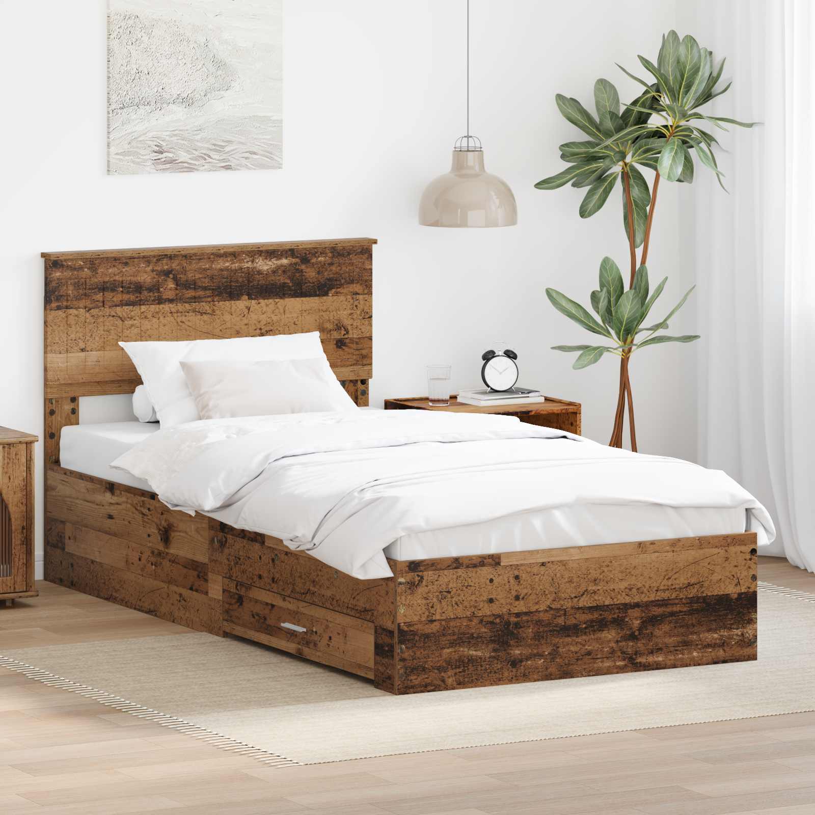 vidaXL Ramka łóżka Stare drewno 100 x 200 cm Materiał drewnopochodny