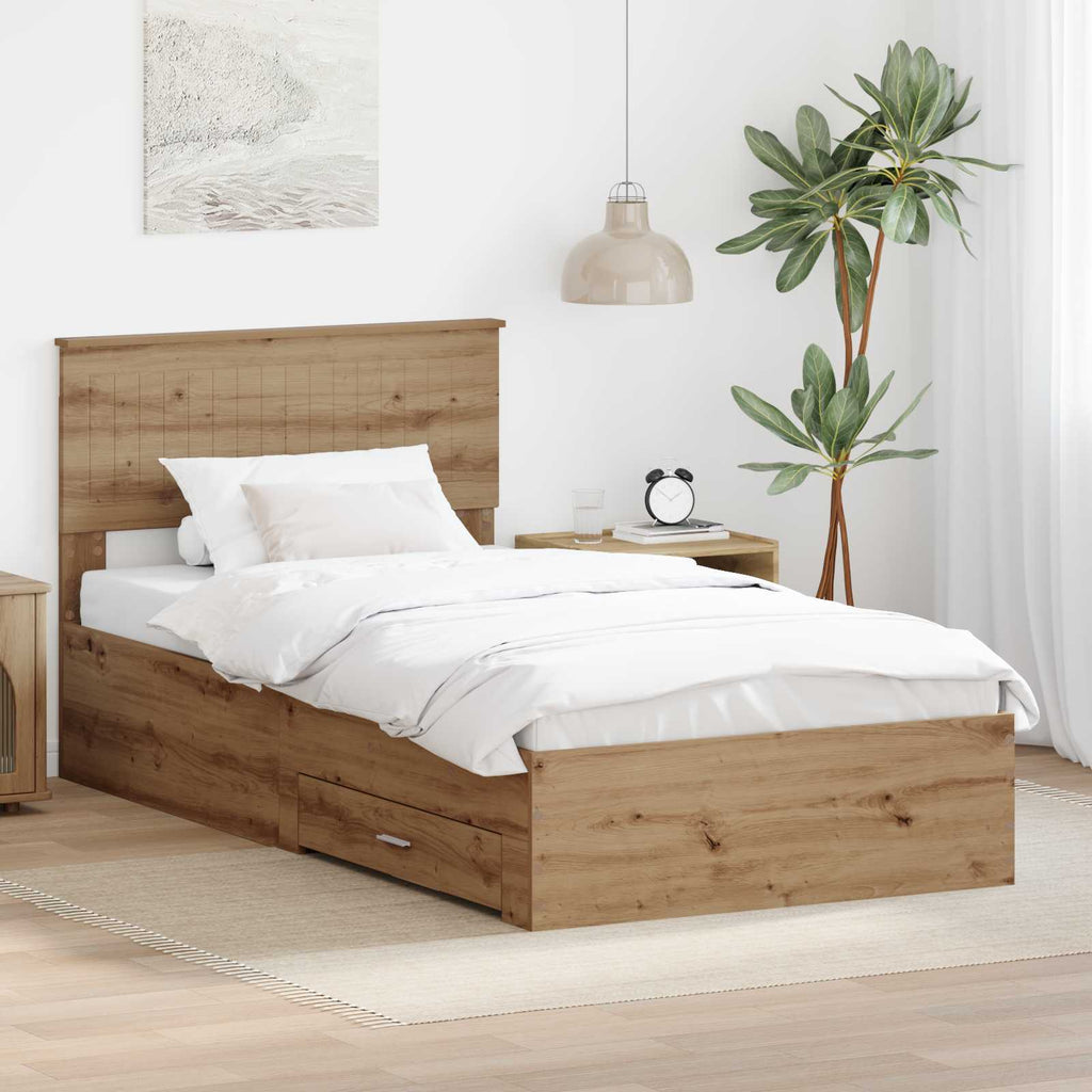 vidaXL Ramka łóżka Z zagłówkiem Dąb rzemieślniczy 100 x 200 cm
