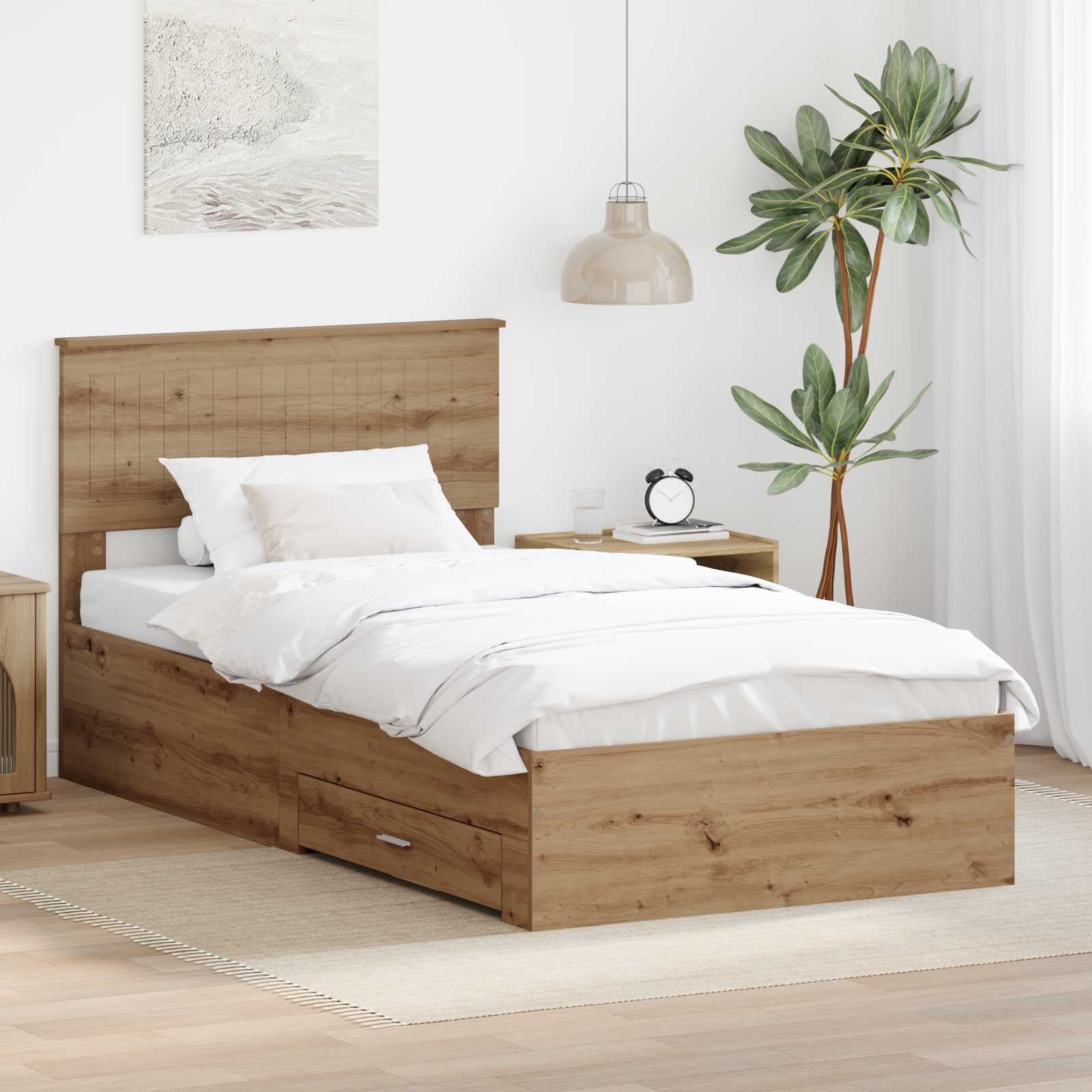 vidaXL Ramka łóżka Z zagłówkiem Dąb rzemieślniczy 100 x 200 cm