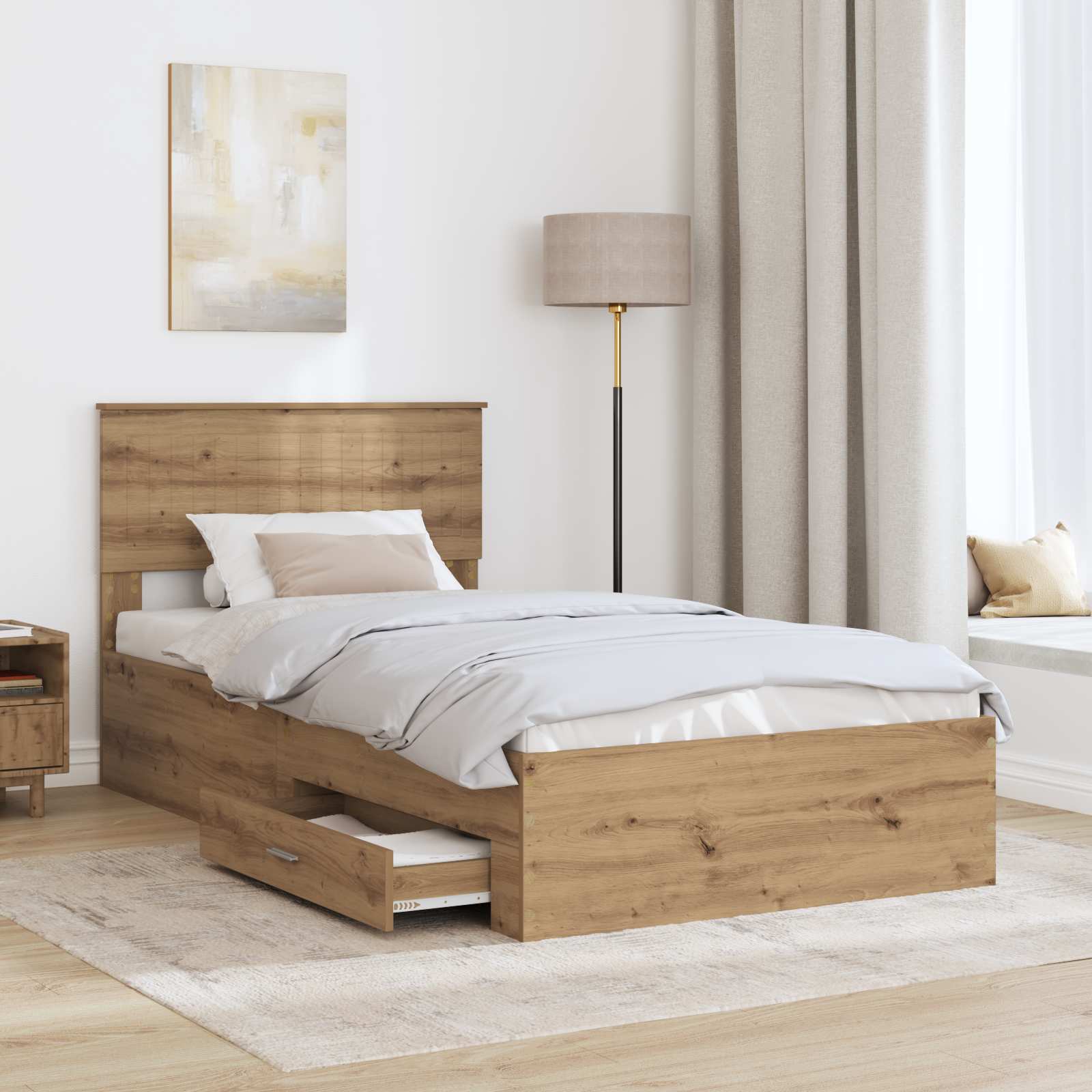 vidaXL Ramka łóżka Z zagłówkiem Dąb rzemieślniczy 100 x 200 cm