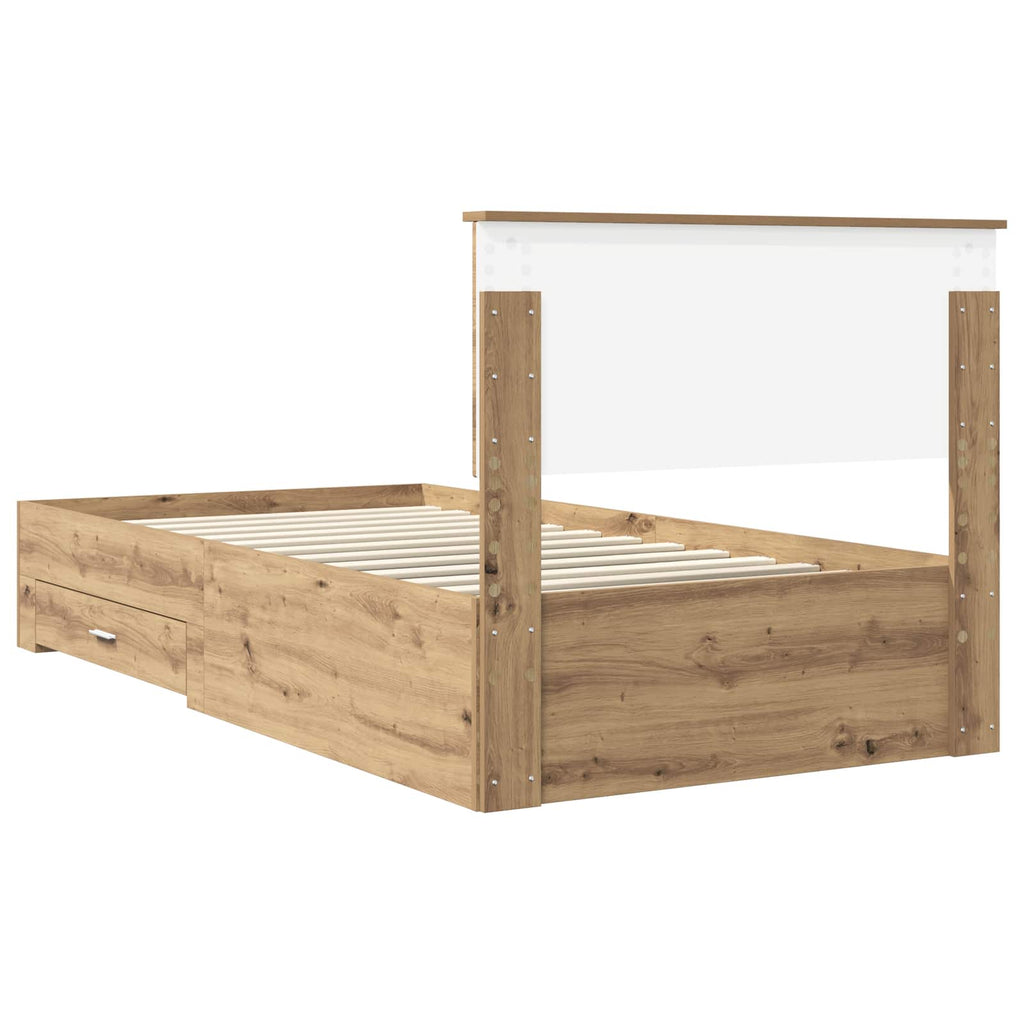 vidaXL Ramka łóżka Z zagłówkiem Dąb rzemieślniczy 100 x 200 cm