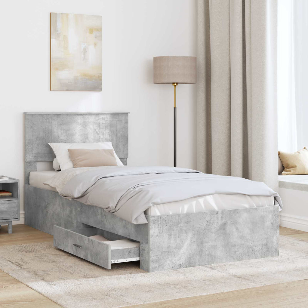 vidaXL Ramka łóżka Betonowy szary 90 x 200 cm Materiał drewnopochodny