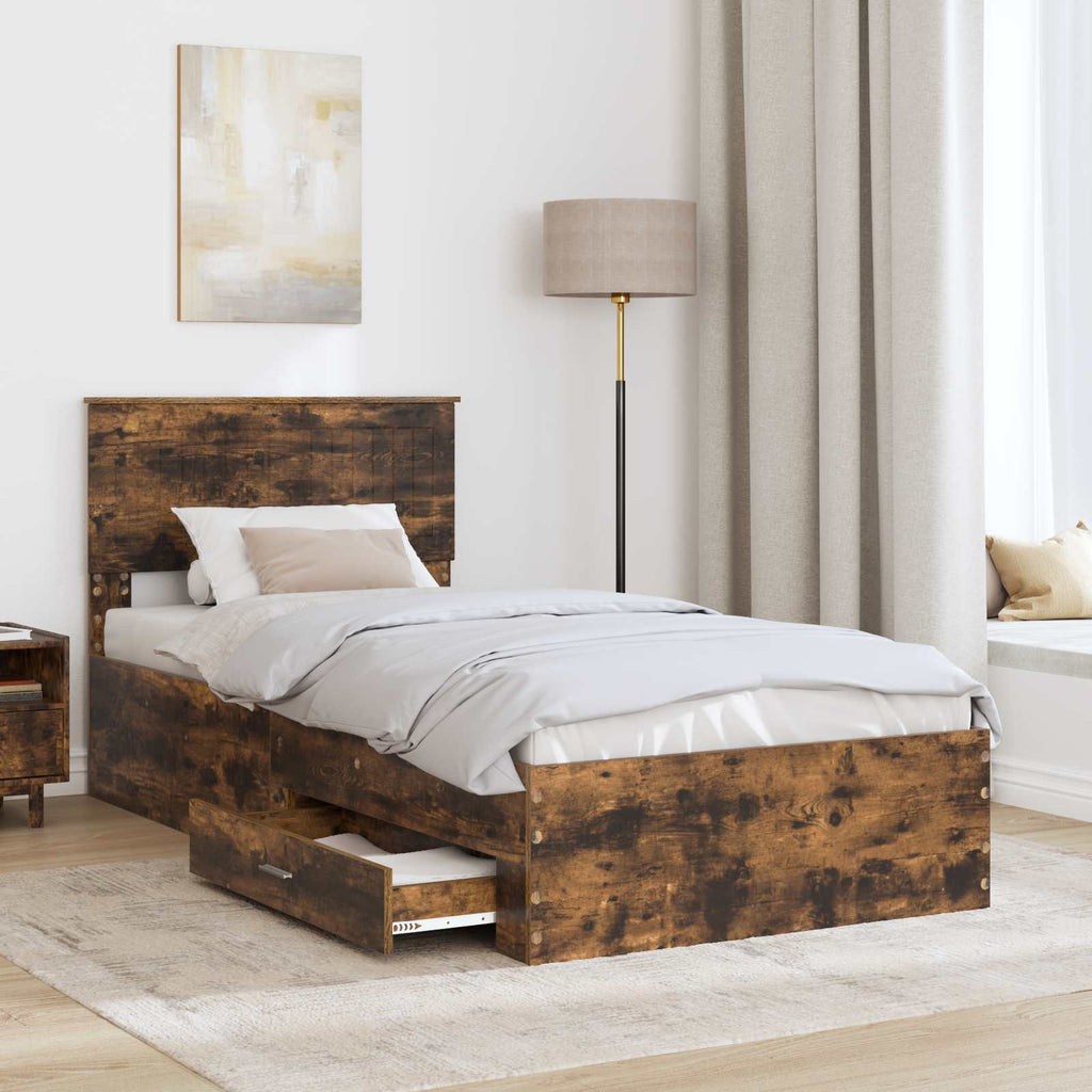 vidaXL Ramka łóżka Dąb wędzony 90 x 200 cm Materiał drewnopochodny