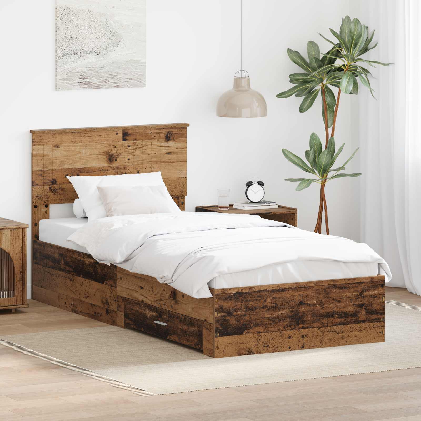 vidaXL Ramka łóżka Stare drewno 90 x 200 cm Materiał drewnopochodny