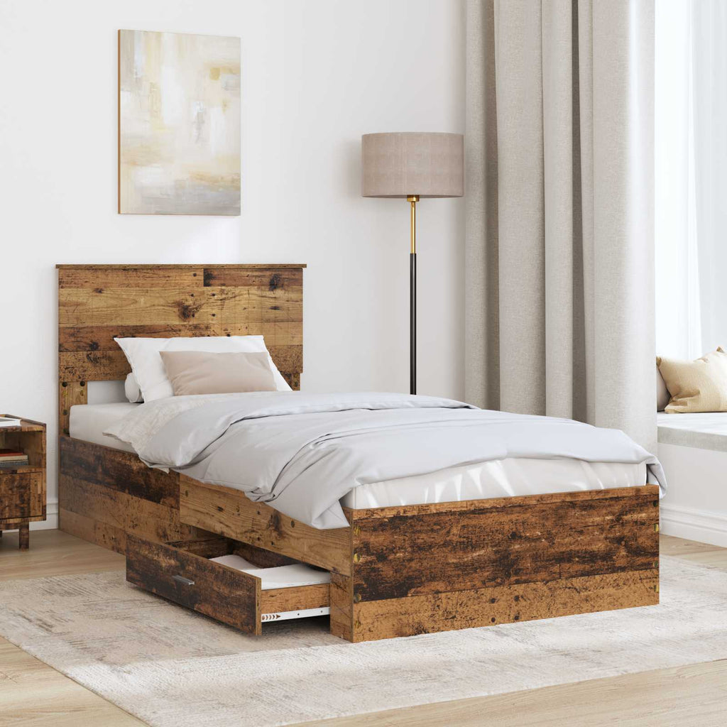 vidaXL Ramka łóżka Stare drewno 90 x 200 cm Materiał drewnopochodny