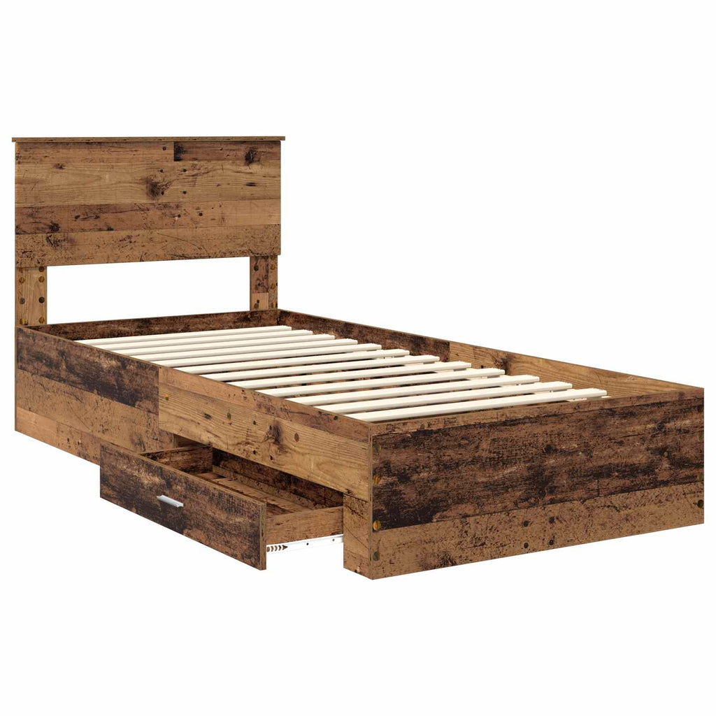vidaXL Ramka łóżka Stare drewno 90 x 200 cm Materiał drewnopochodny