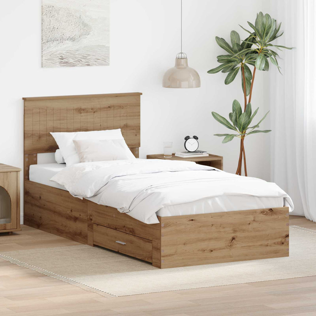 vidaXL Ramka łóżka Z zagłówkiem Dąb rzemieślniczy 90 x 200 cm