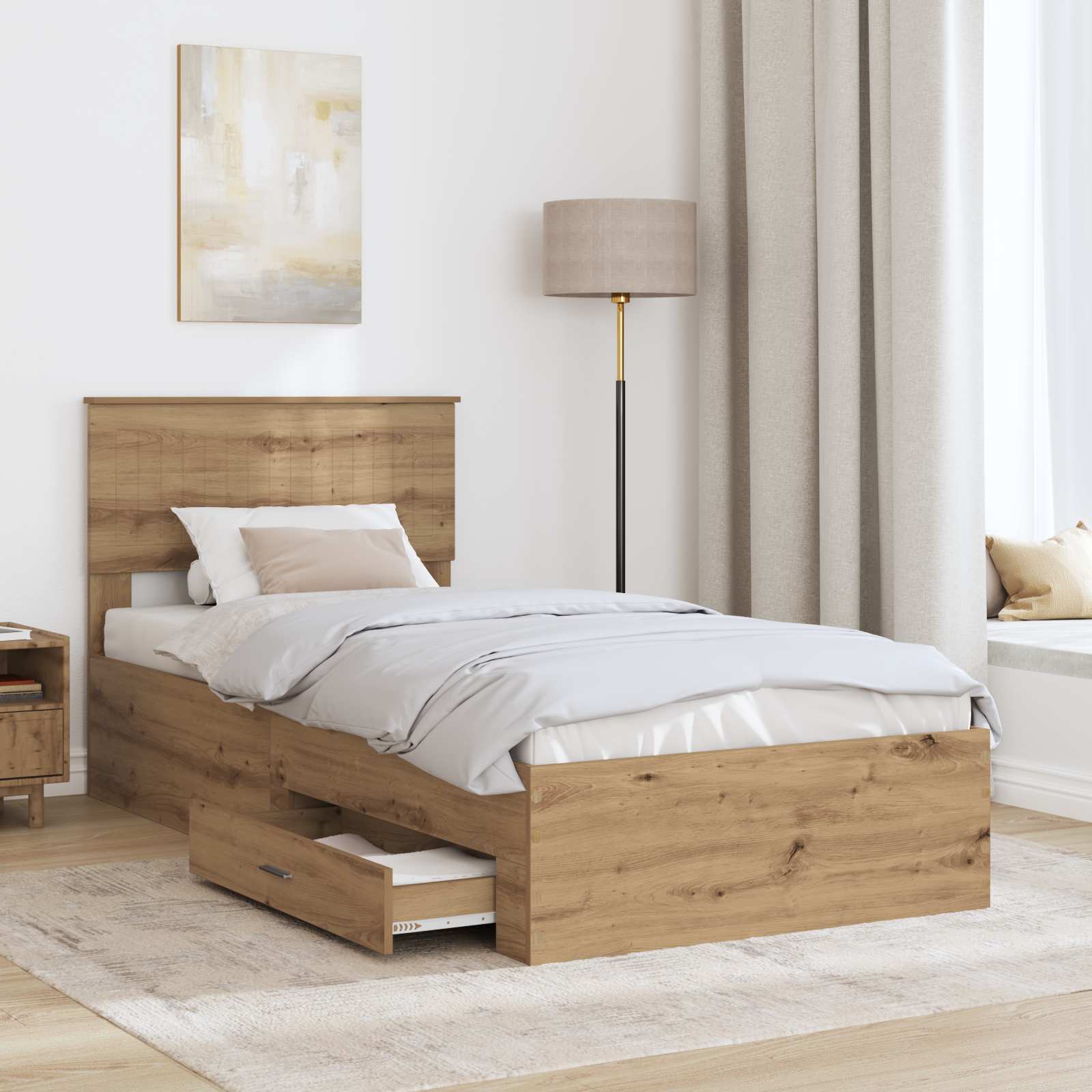 vidaXL Ramka łóżka Z zagłówkiem Dąb rzemieślniczy 90 x 200 cm