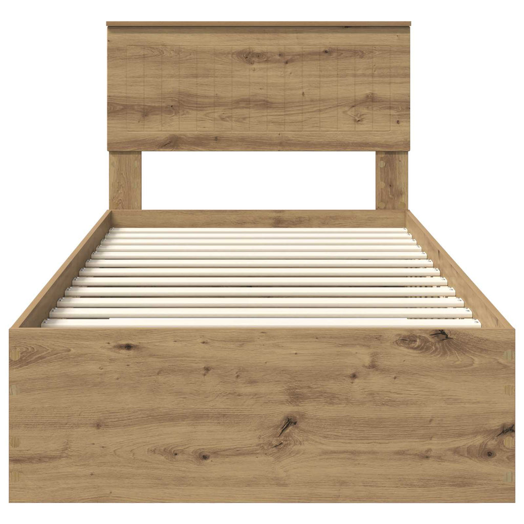 vidaXL Ramka łóżka Z zagłówkiem Dąb rzemieślniczy 90 x 200 cm