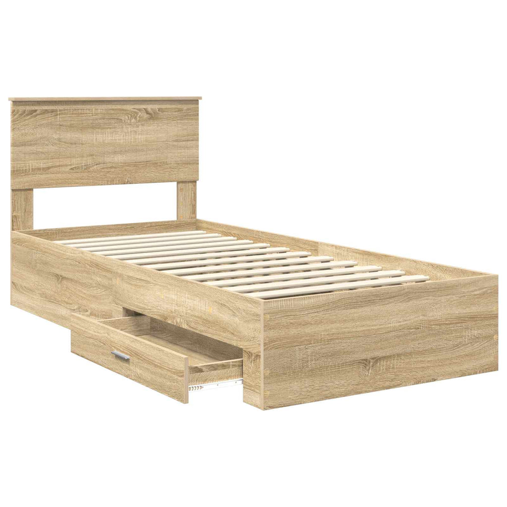 vidaXL Ramka łóżka Dąb Sonoma 90 x 190 cm Materiał drewnopochodny