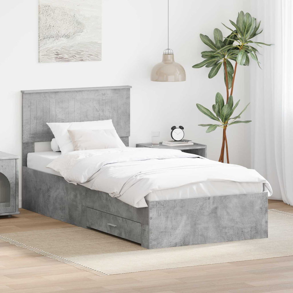 vidaXL Ramka łóżka Betonowy szary 90 x 190 cm Materiał drewnopochodny