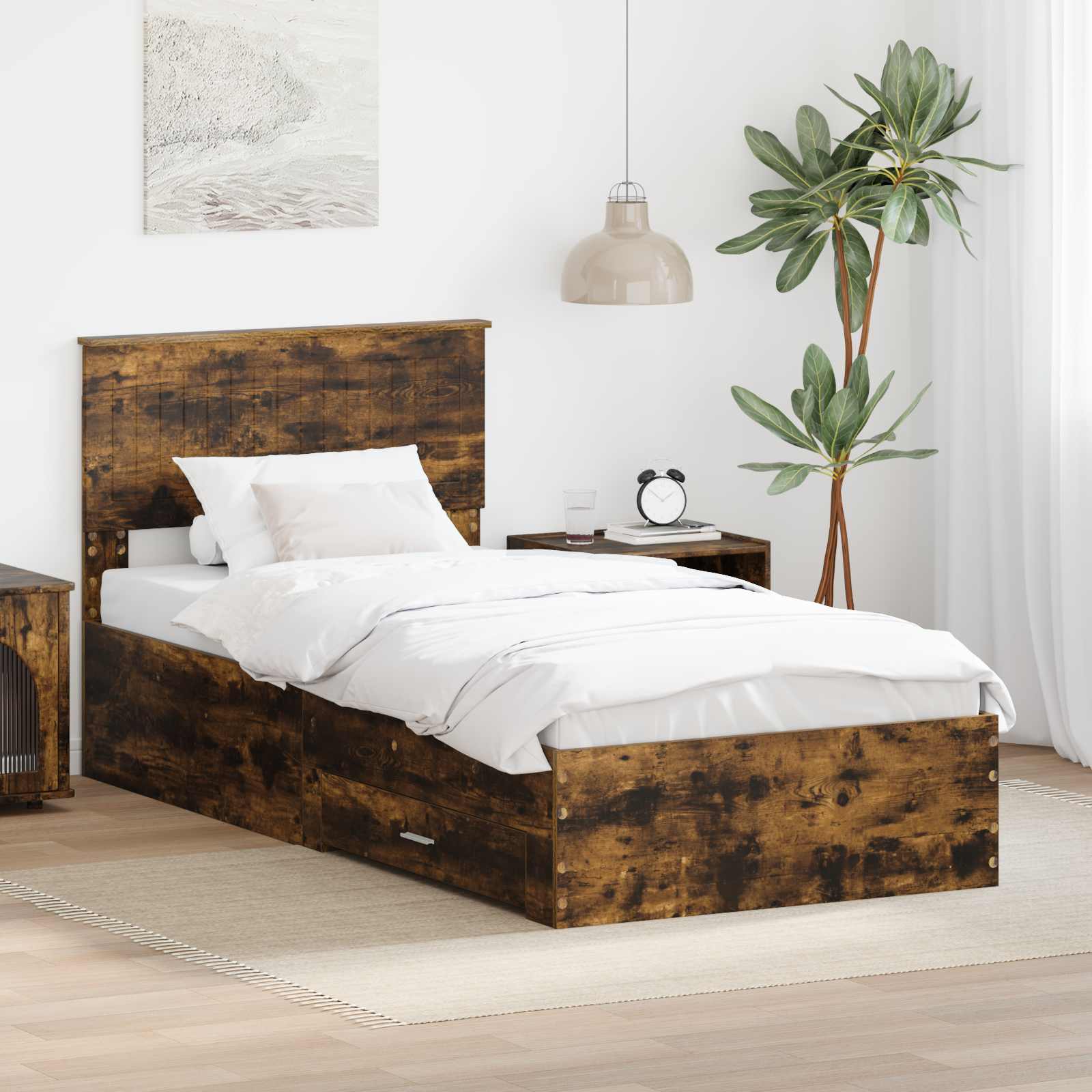 vidaXL Ramka łóżka Dąb wędzony 90 x 190 cm Materiał drewnopochodny