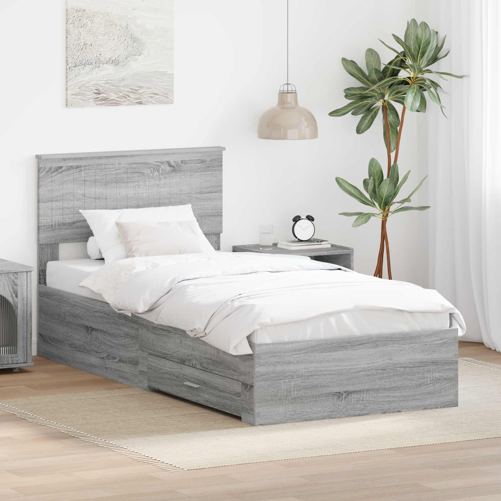 vidaXL Ramka łóżka Szary Sonoma 90 x 190 cm Materiał drewnopochodny