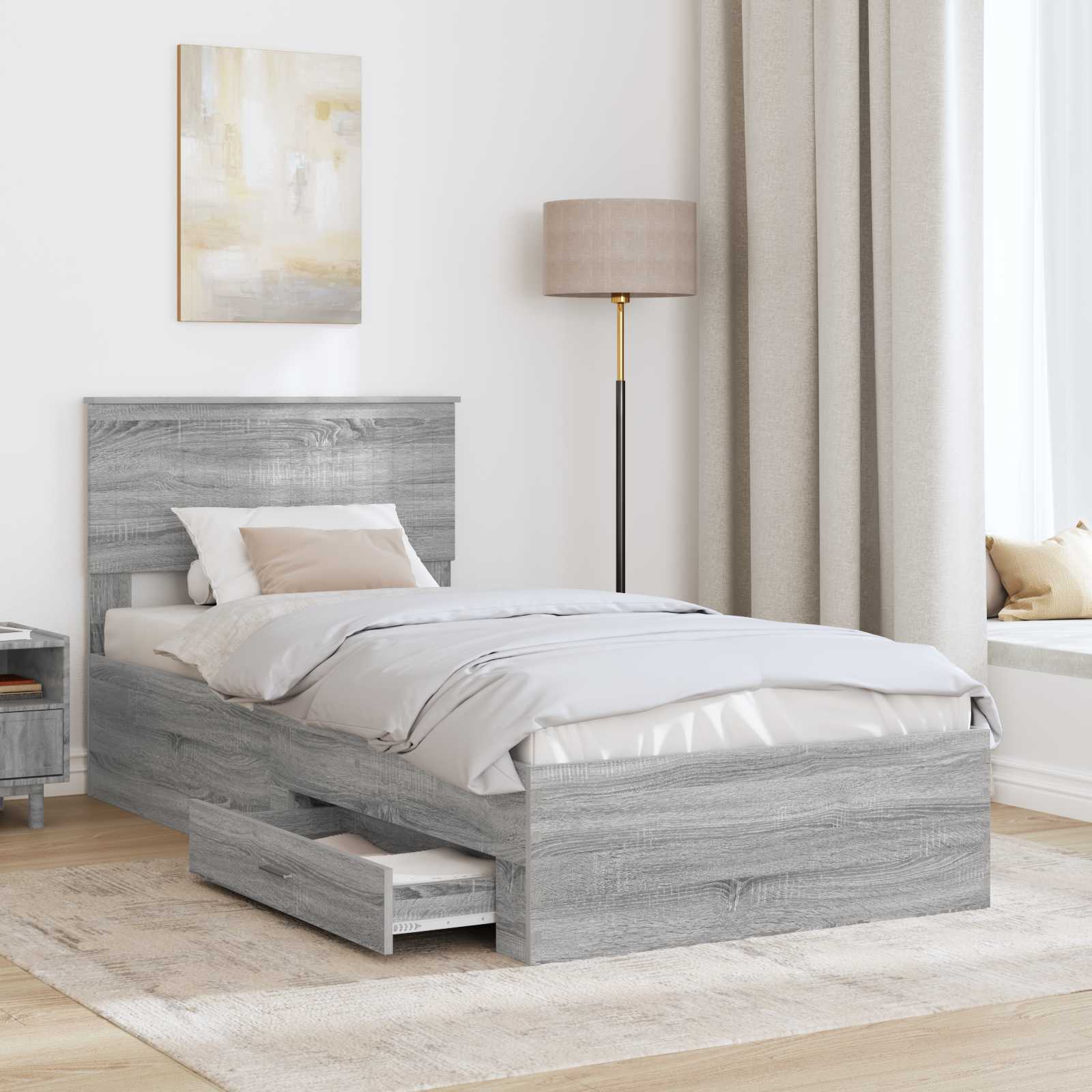 vidaXL Ramka łóżka Szary Sonoma 90 x 190 cm Materiał drewnopochodny