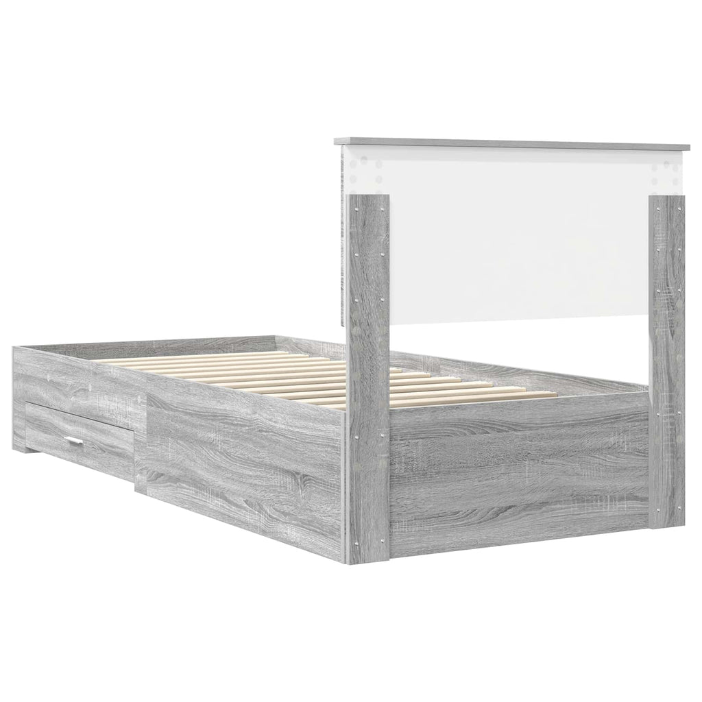 vidaXL Ramka łóżka Szary Sonoma 90 x 190 cm Materiał drewnopochodny