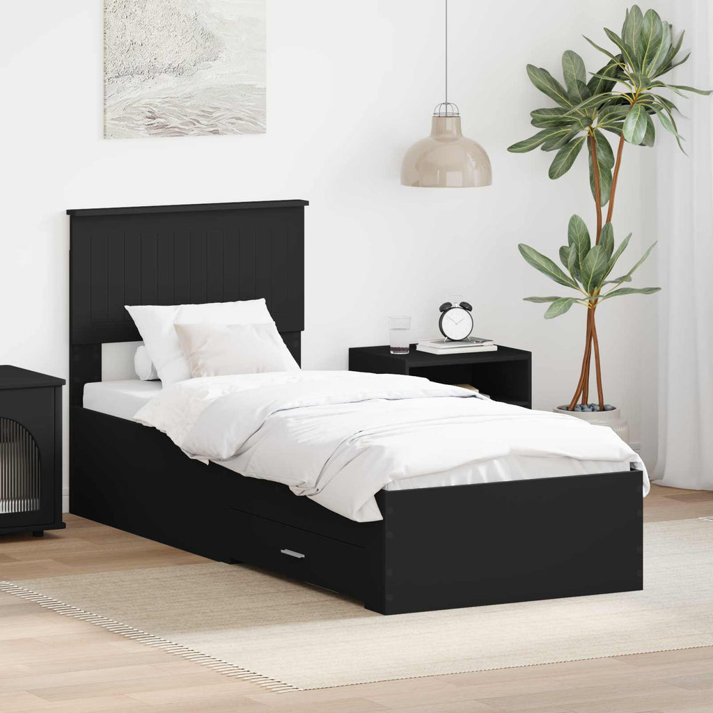 vidaXL Ramka łóżka Z zagłówkiem Czarny i Srebrny 75 x 190 cm