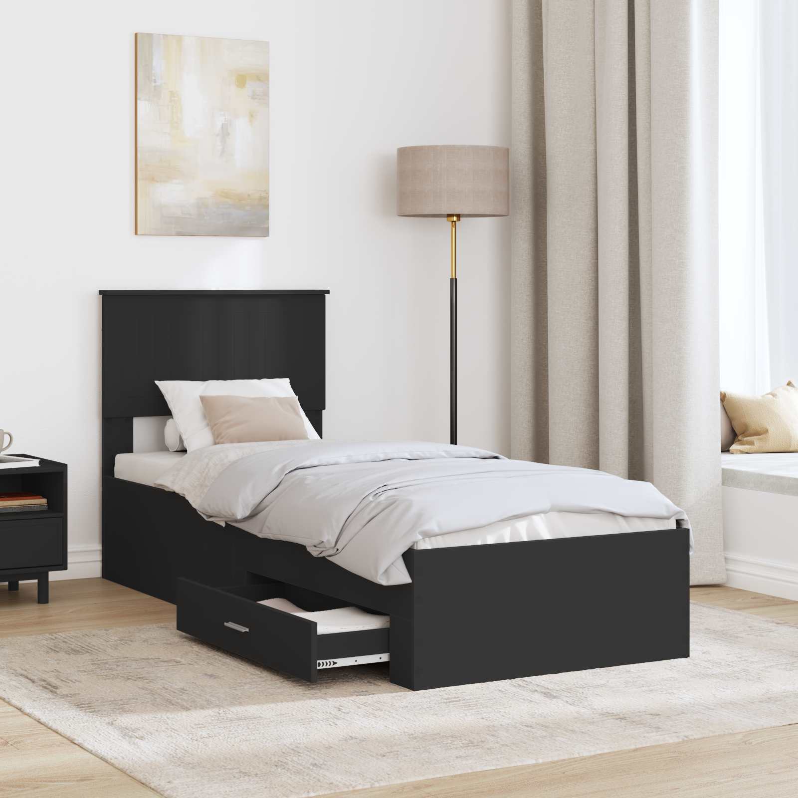 vidaXL Ramka łóżka Z zagłówkiem Czarny i Srebrny 75 x 190 cm
