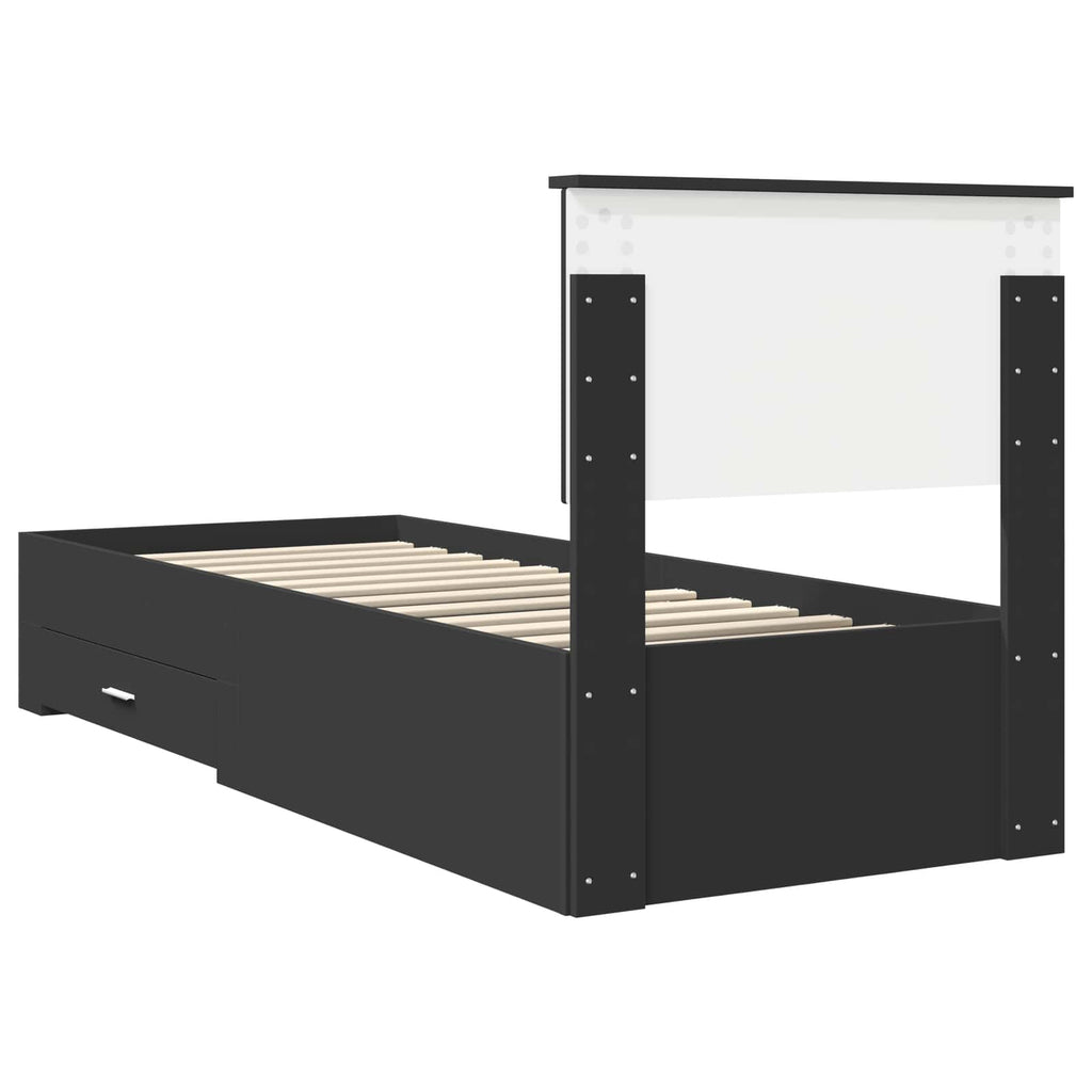vidaXL Ramka łóżka Z zagłówkiem Czarny i Srebrny 75 x 190 cm