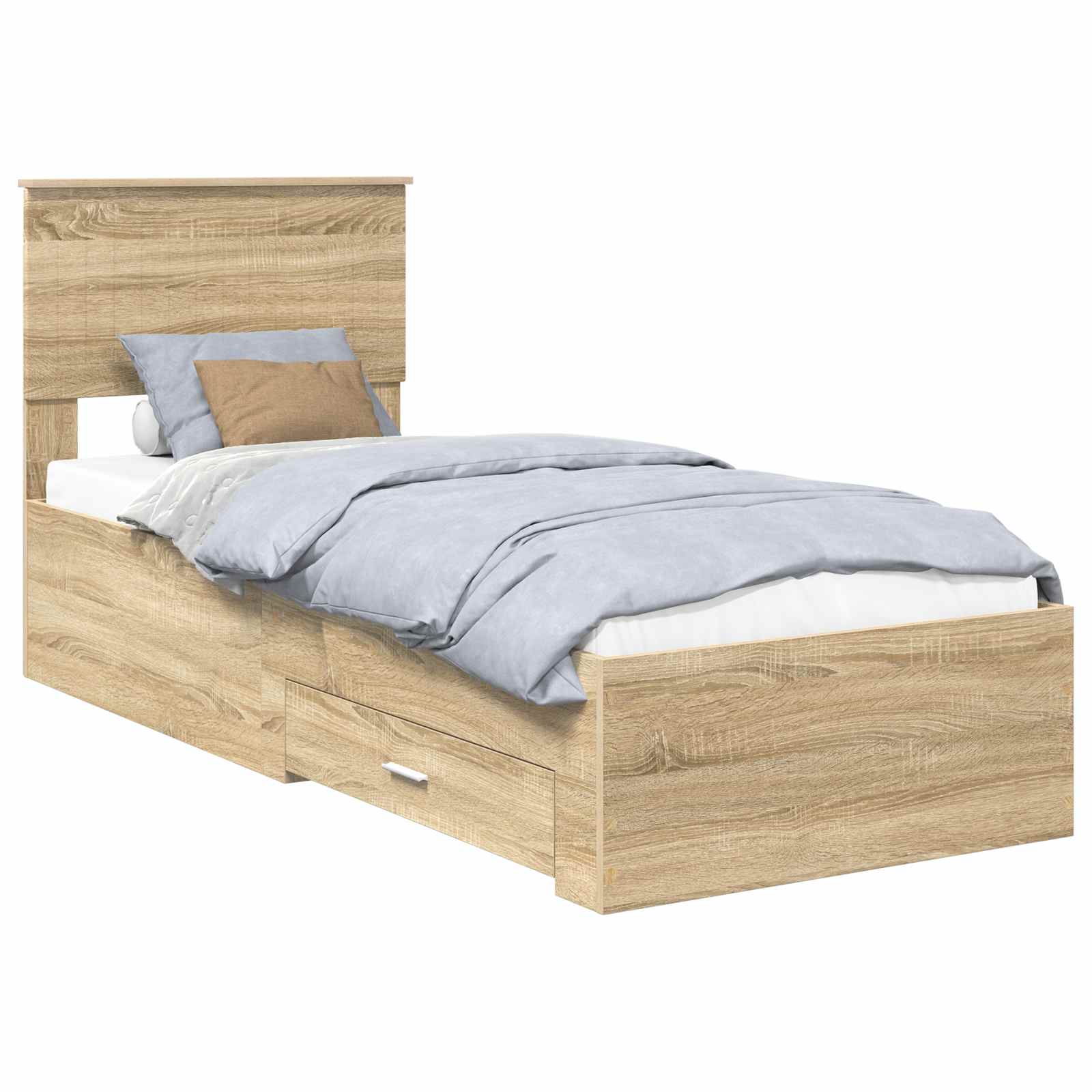 vidaXL Ramka łóżka Z zagłówkiem Sonoma dąb i srebro 75 x 190 cm