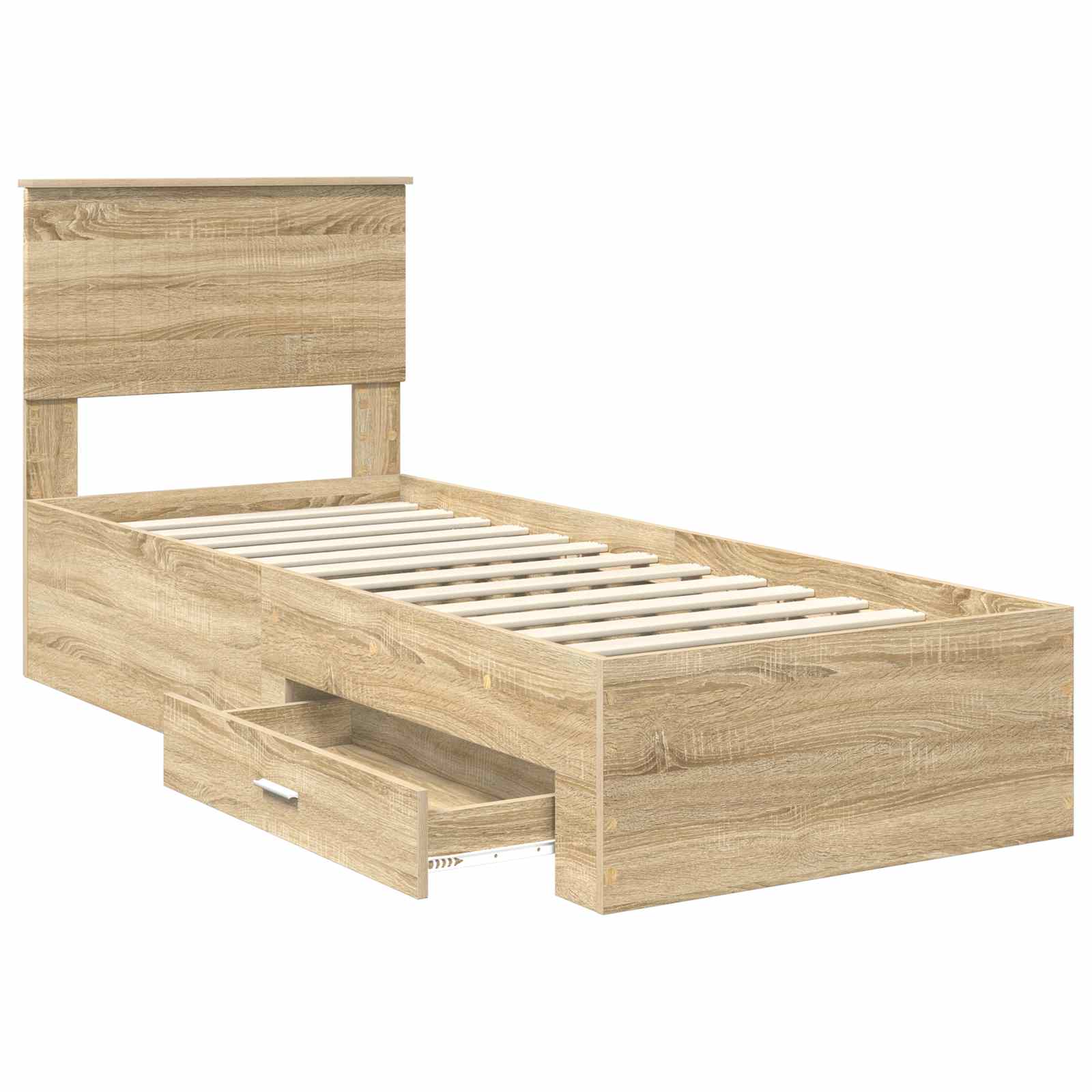 vidaXL Ramka łóżka Z zagłówkiem Sonoma dąb i srebro 75 x 190 cm