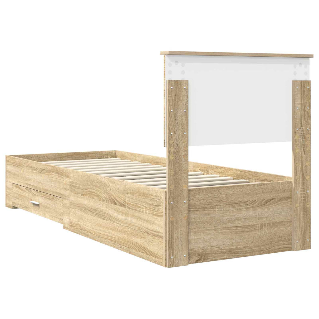 vidaXL Ramka łóżka Z zagłówkiem Sonoma dąb i srebro 75 x 190 cm