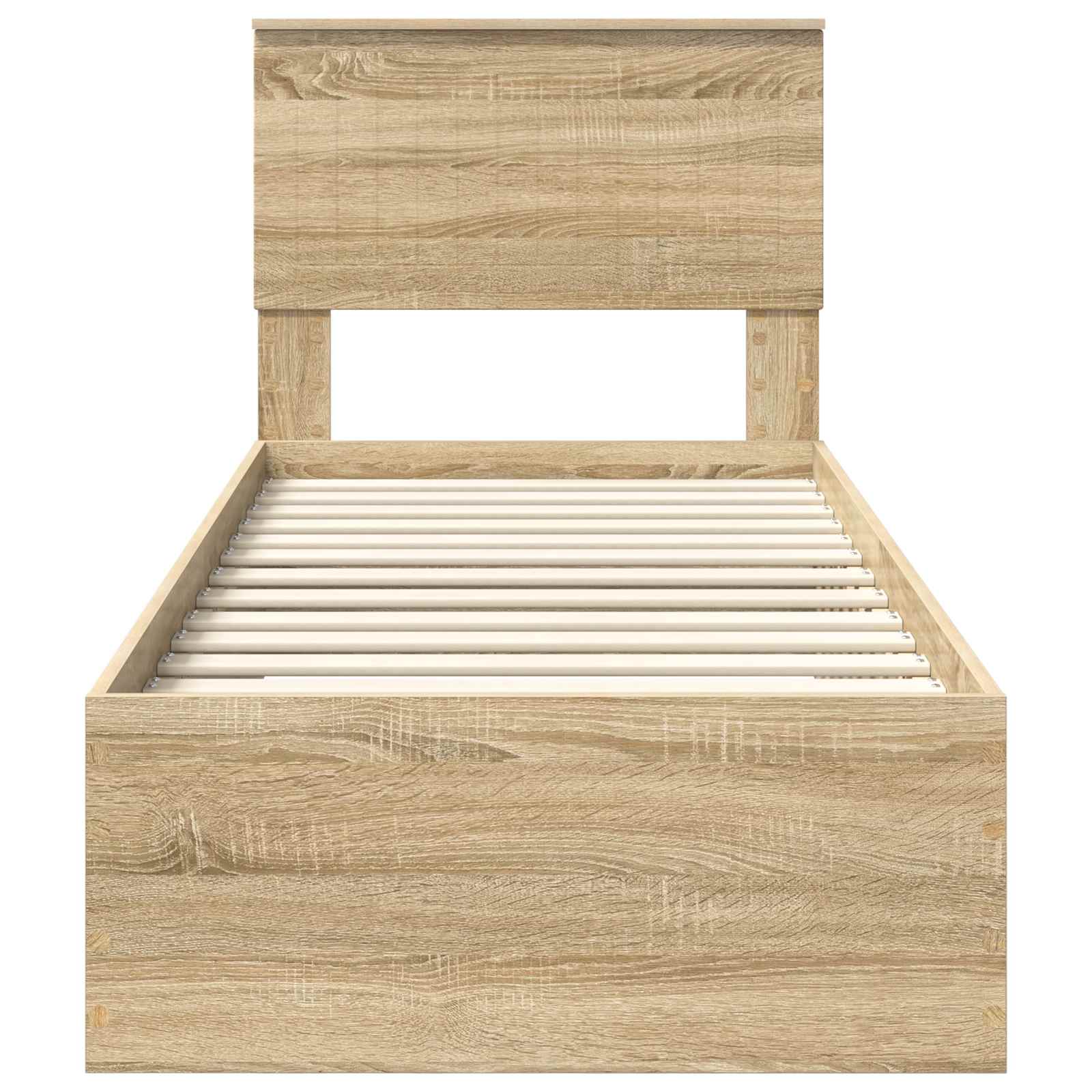 vidaXL Ramka łóżka Z zagłówkiem Sonoma dąb i srebro 75 x 190 cm
