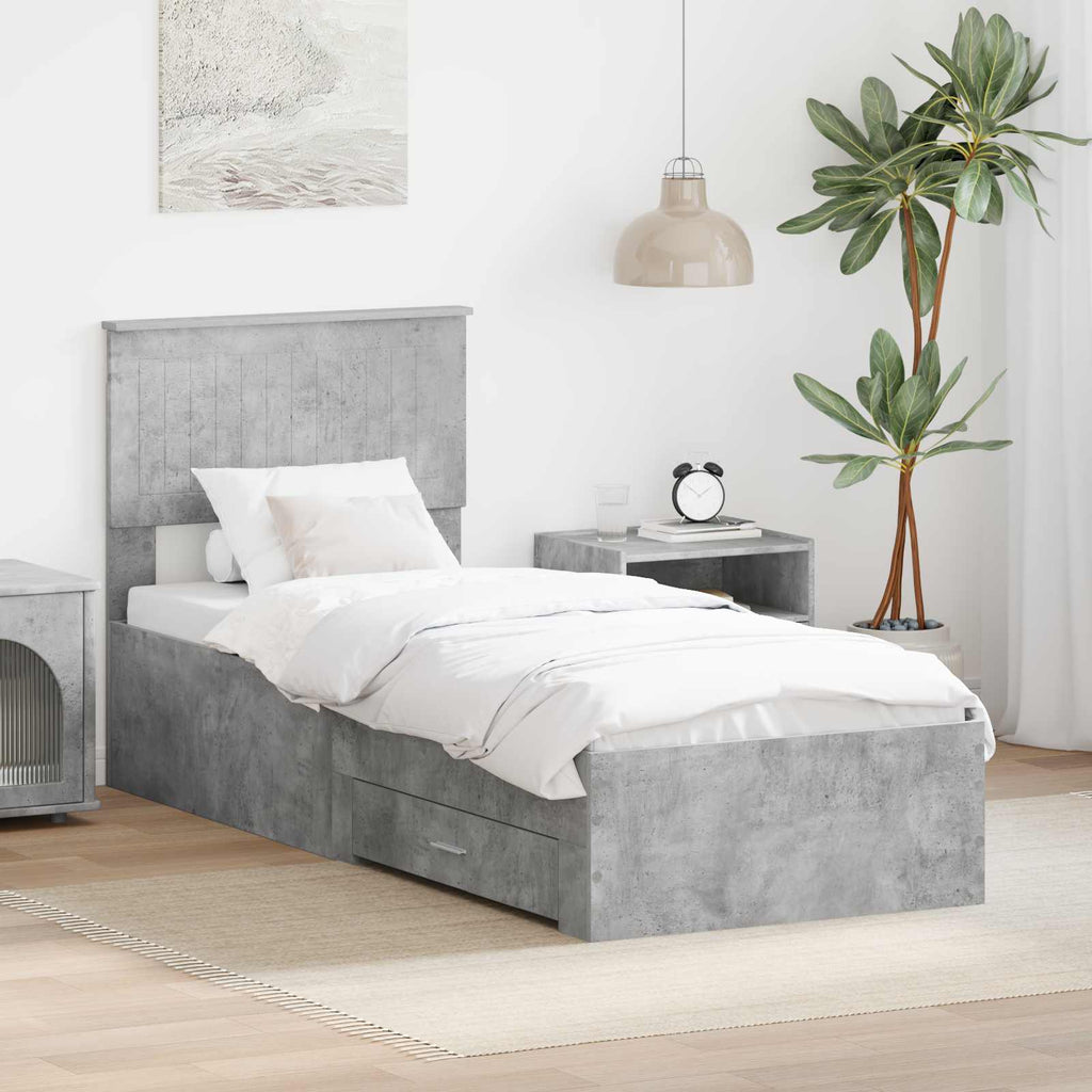 vidaXL Ramka łóżka Z zagłówkiem Betonowy szary i srebro 70 x 190 cm
