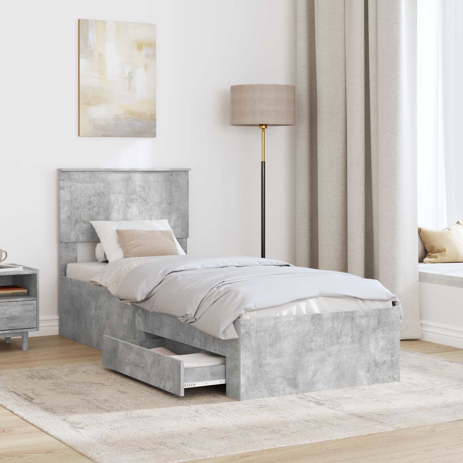 vidaXL Ramka łóżka Z zagłówkiem Betonowy szary i srebro 70 x 190 cm