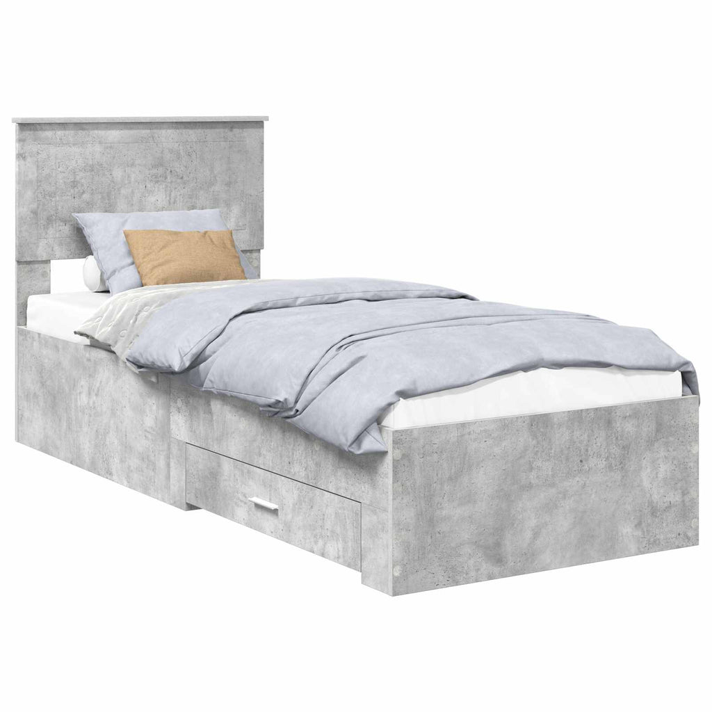 vidaXL Ramka łóżka Z zagłówkiem Betonowy szary i srebro 70 x 190 cm