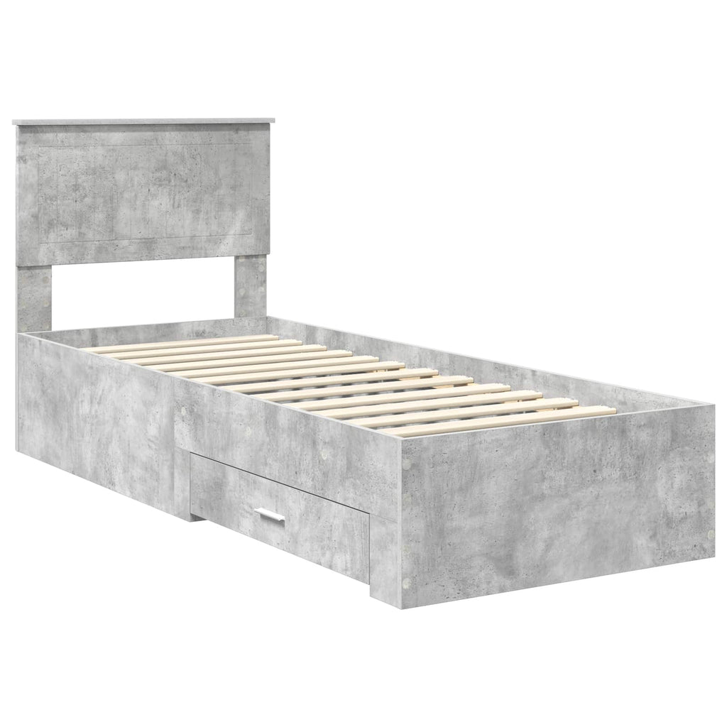 vidaXL Ramka łóżka Z zagłówkiem Betonowy szary i srebro 70 x 190 cm