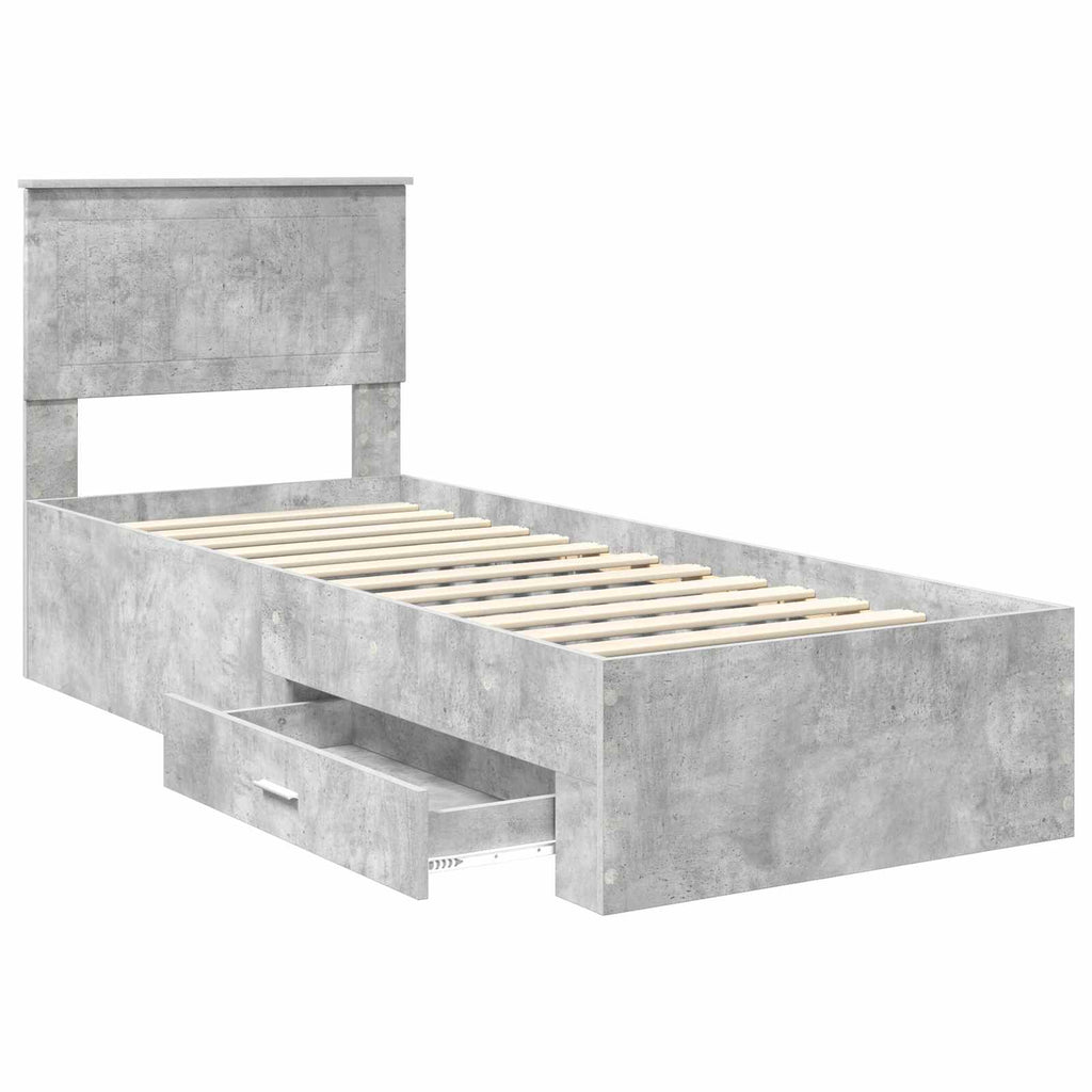 vidaXL Ramka łóżka Z zagłówkiem Betonowy szary i srebro 70 x 190 cm