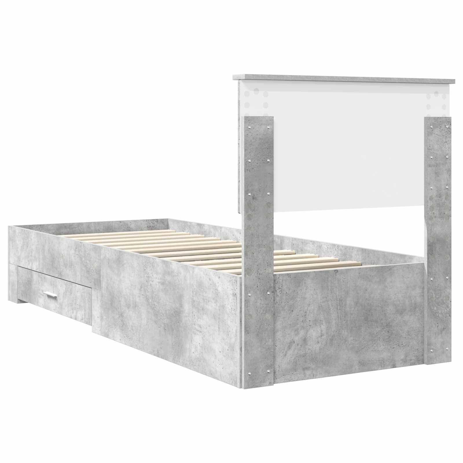 vidaXL Ramka łóżka Z zagłówkiem Betonowy szary i srebro 70 x 190 cm